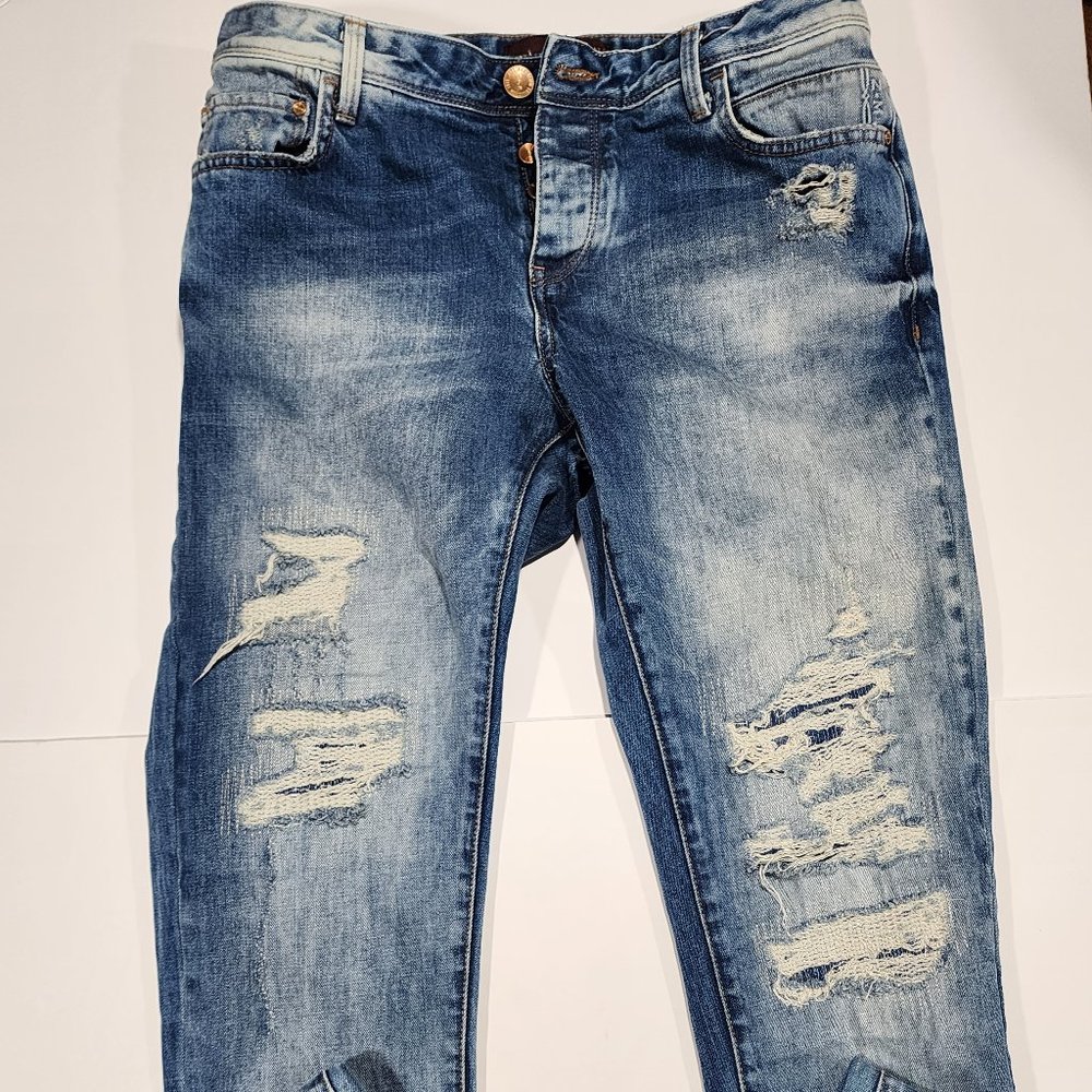 Zara Dark Blue Destroyed Jean